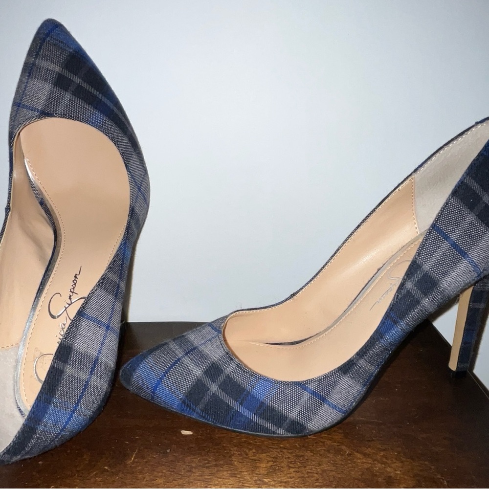 Jessica Simpson Blue/Gray Plaid Heels - Picture 4 of 5